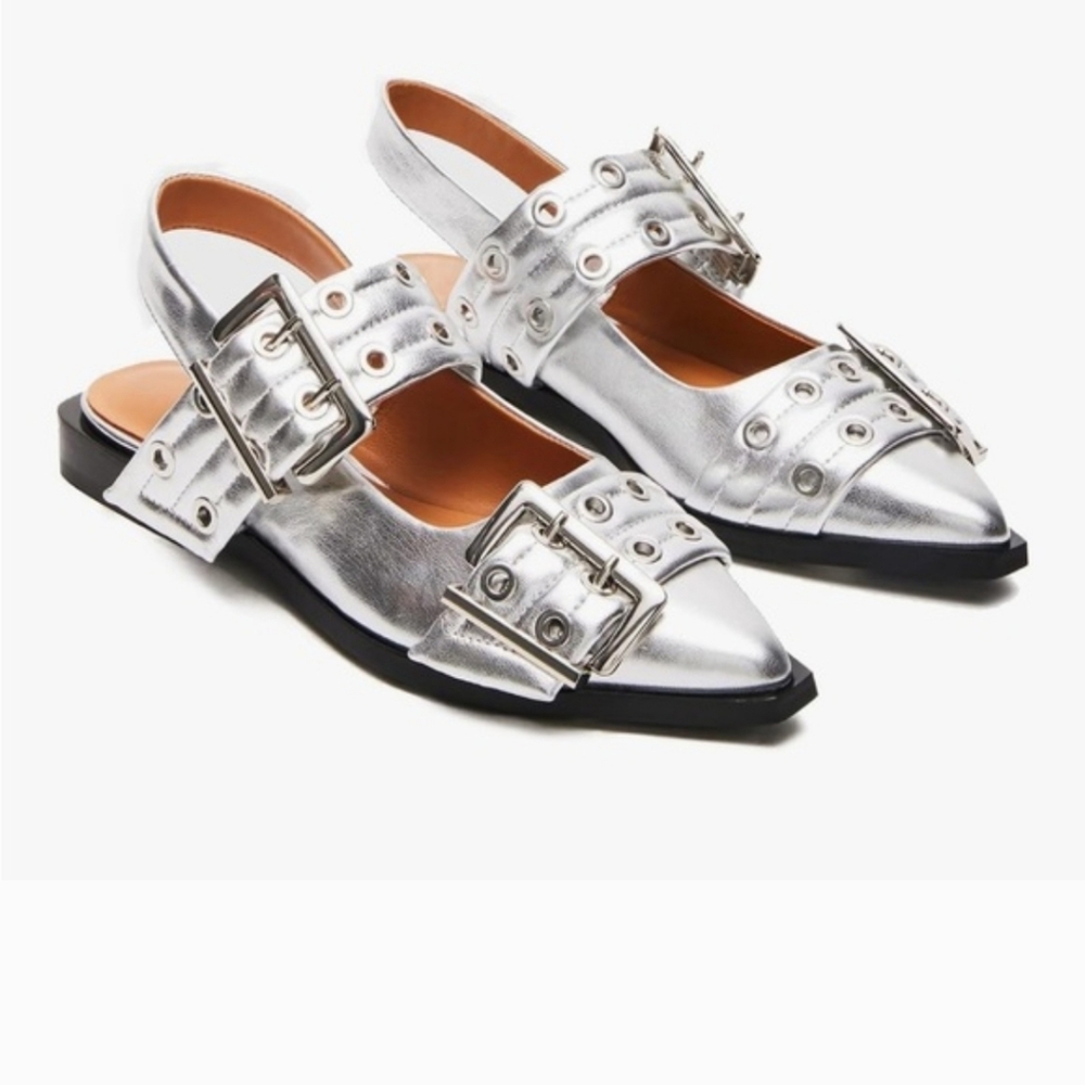 Nasty Gal Silver Buckle Flats